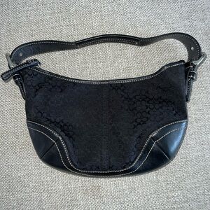 Coach Authentic Black Hobo Bag, black signature canvas, adjustable strap.